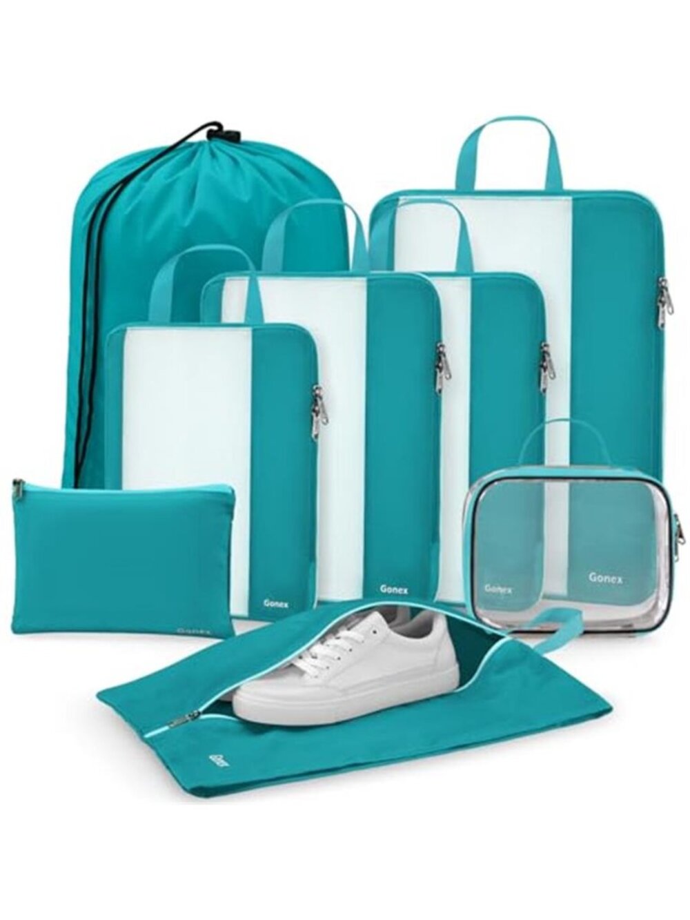Compression Packing Cubes 8 Set Travel Organizer Suitcase Luggage Blue Bags